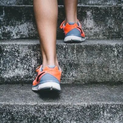 running shoes on steps