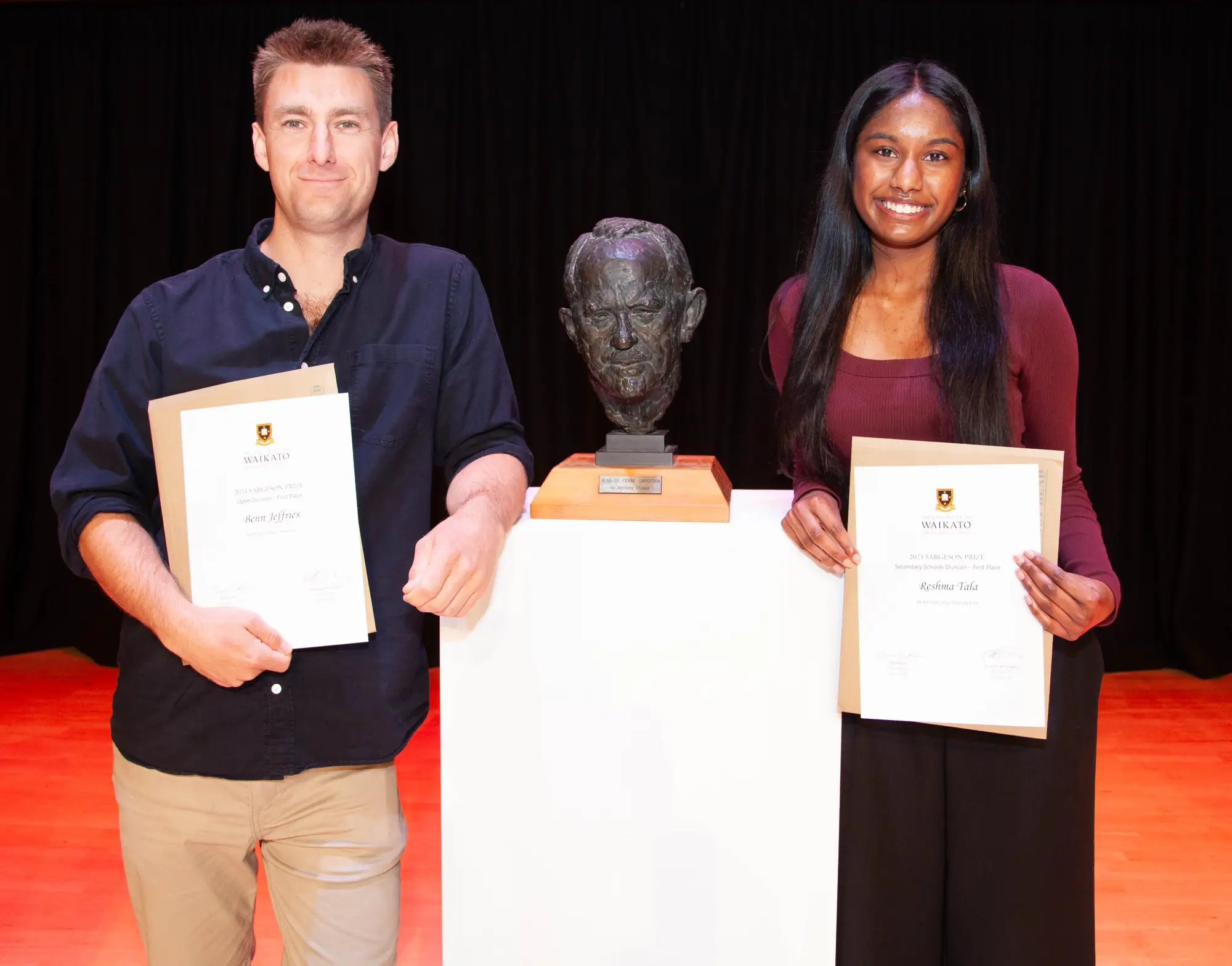 Benn Jeffries and Reshma Tala, winners of the Sargeson Prize 2024