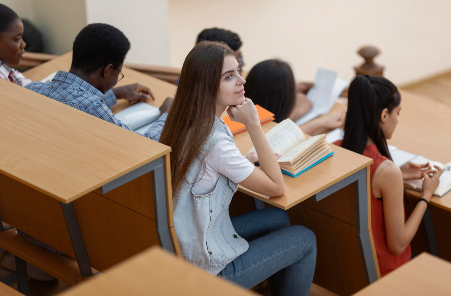 university students class close up